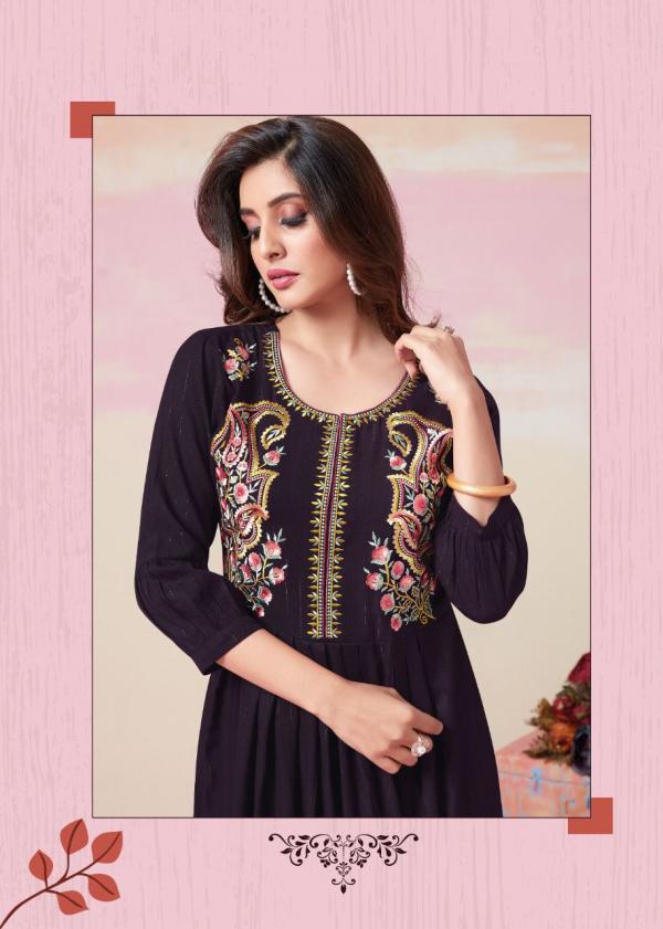 Aarvi Myra Vol-9 Rayon Designer Fancy Gown Style Kurti collection